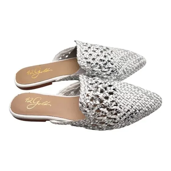 42 Gold Corra Pointed Toe Weaved Leather Slip On Mules Size 5.5 - Picture 1 of 8